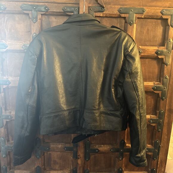 Vintage 80s cropped Espinoza’a Leather Motorcycle Leather Jacket size 46 - Picture 8 of 11